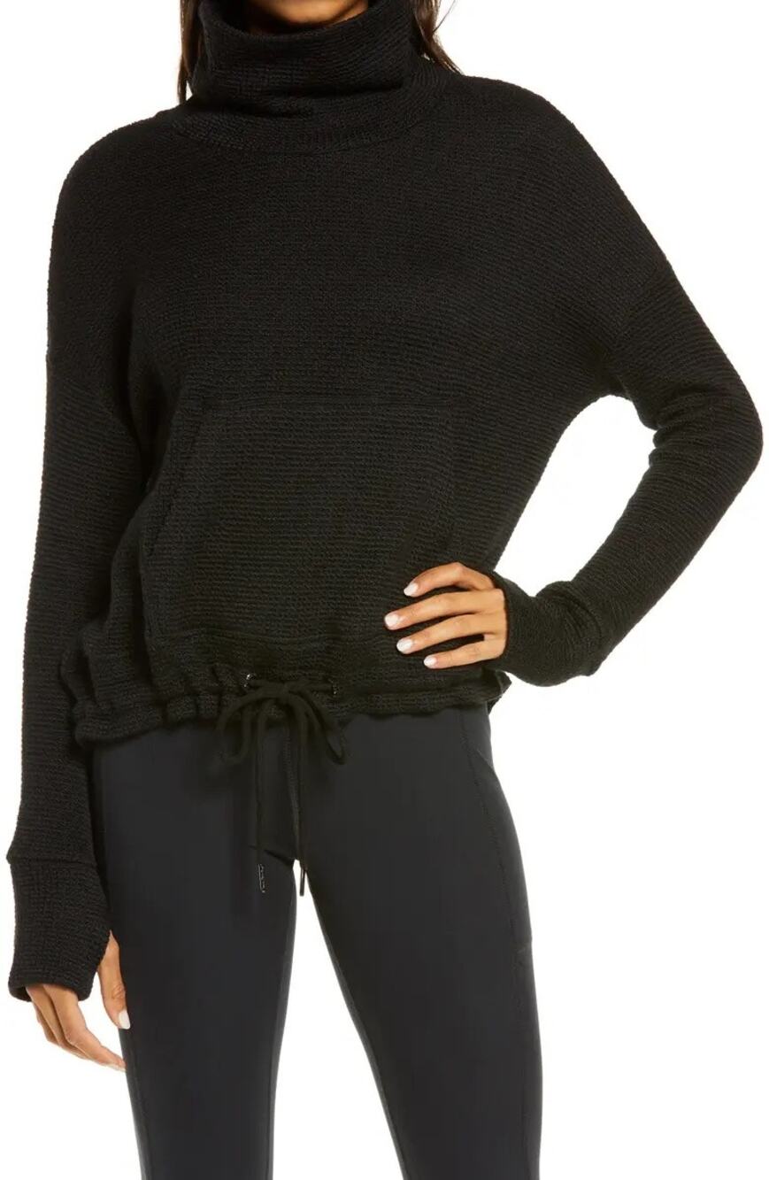 SWEATY BETTY Harmonise Cowl Neck Cotton Blend Boucle Pullover M Black
